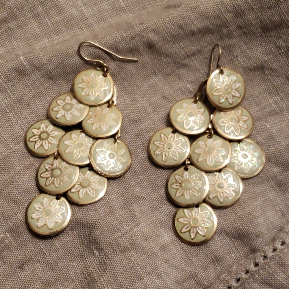 Long metal flower earrings